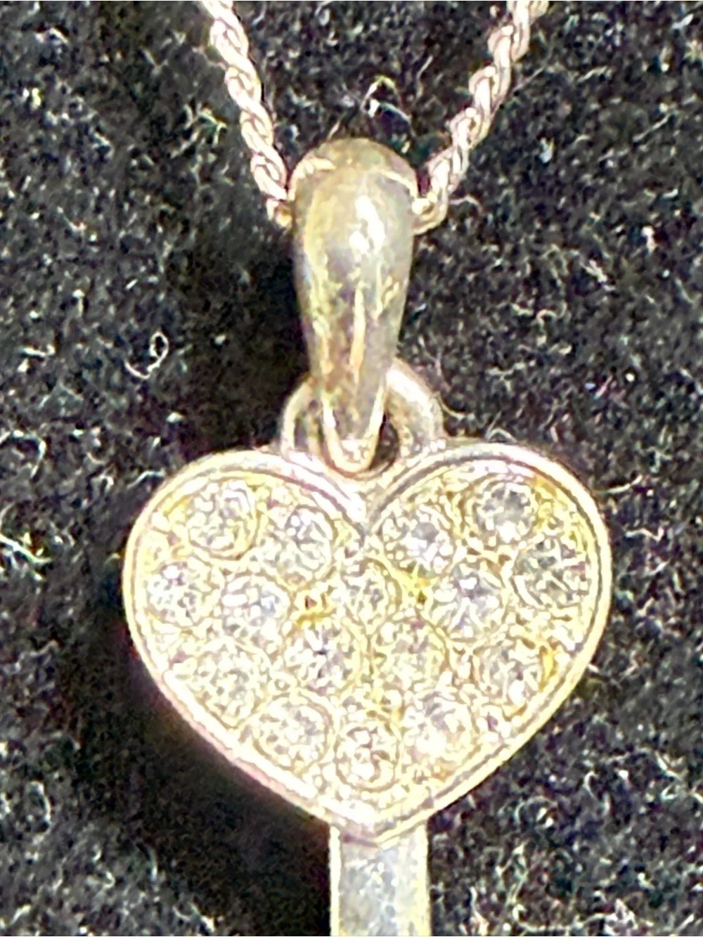 Italian Heart Key Pendant Necklace Silver Tone Crystal Accent 17 Inch Chain